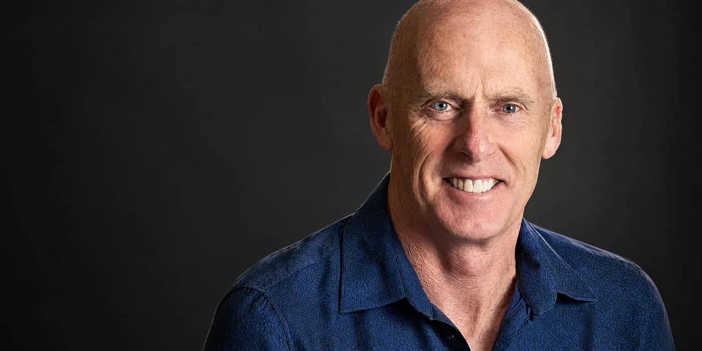 Portrait of Mark McKeon in black and white